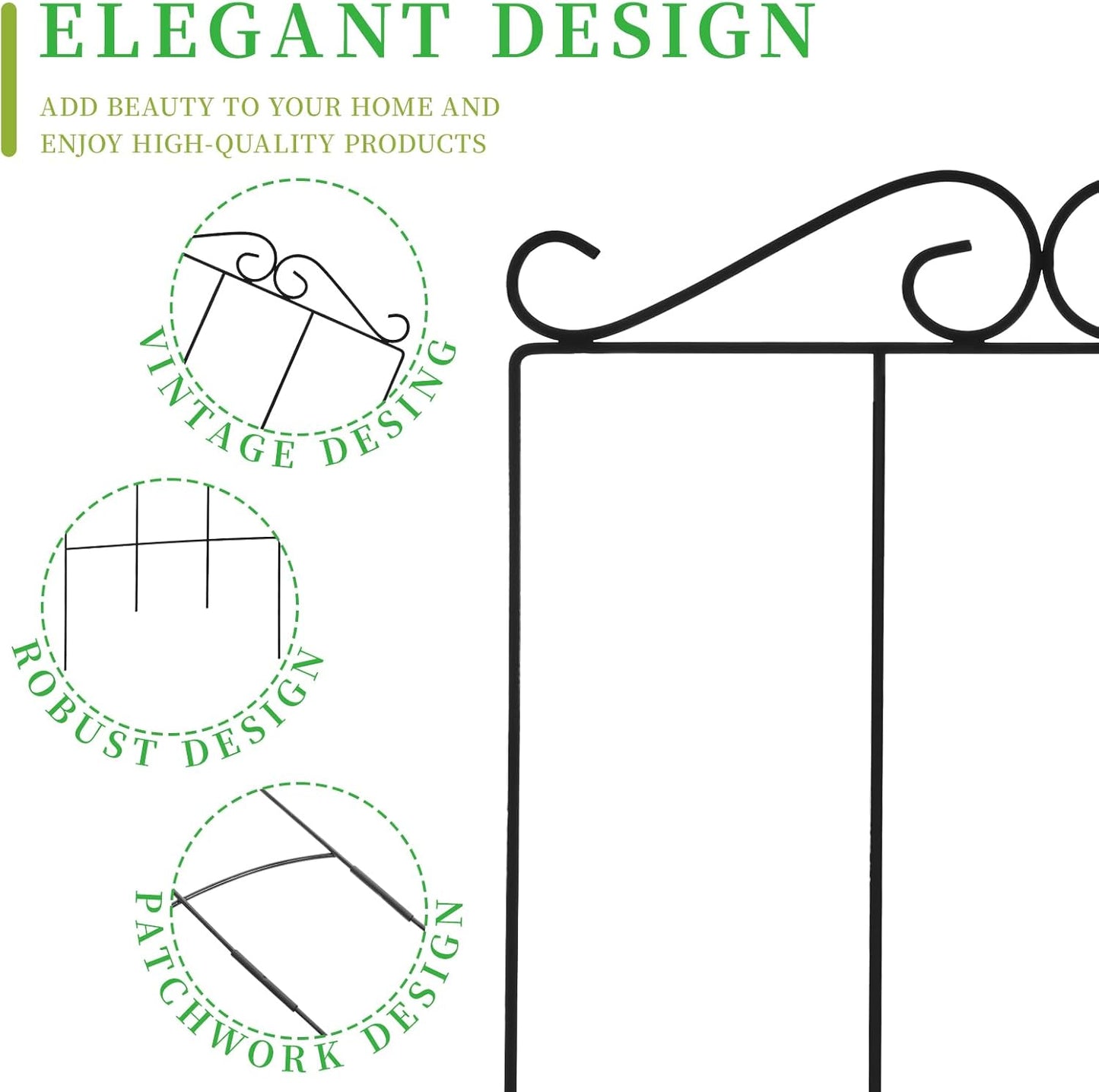 32 Inch Metal Plant Trellis for Climbing Plants Outdoor，4 Pack Garden Trellis for Potted Climbing Plants Indoor Houseplants Flowers Vine Ivy,Black,Rectangle