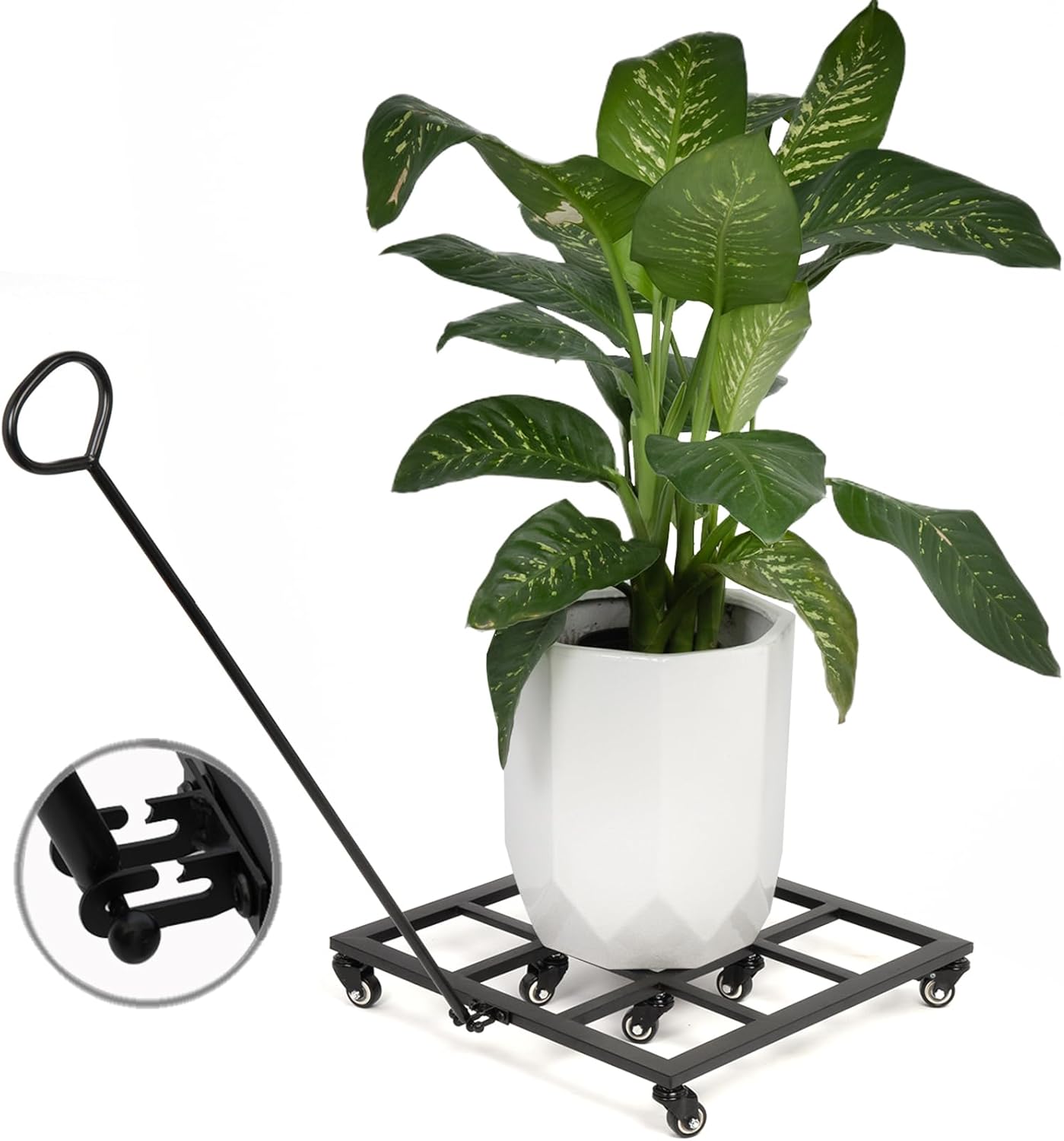 20-Inch Heavy Duty Plant Dolly with Wheels - 360° Swivel Rolling Planter Base for Indoor/Outdoor Use, Supports up to 200lbs, Includes Removable Handle for Effortless Mobility