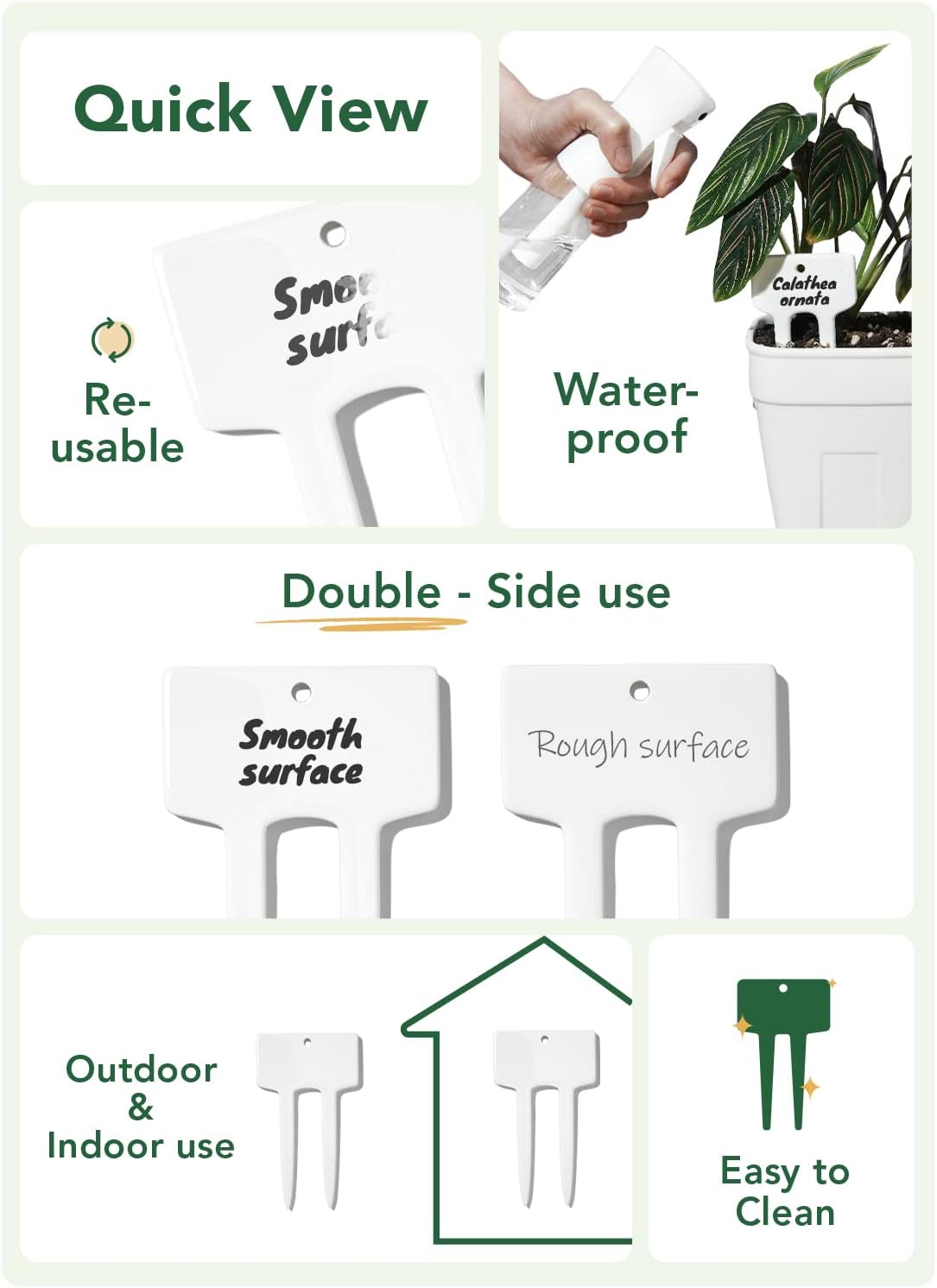 Plant Labels, Ceramic Garden Markers, Herbs Succulent Name Tags, Supplies for Seeding Pot Potted Plants Raised Bed, Indoor & Outdoor, Reusable Waterproof - Set of 12, White