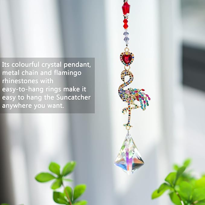 Flamingo Colorful Crystal Rhinestones Suncatcher Window Hang Pendant, Hanging Crystals for Windows,Christmas Tree,Wedding Decor