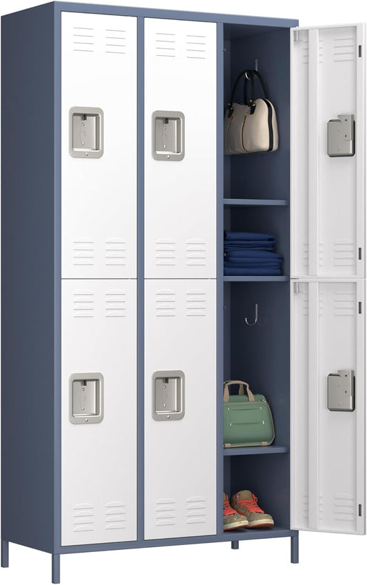 METAN Metal Locker for School Office Gym Bedroom,6 Doors Steel Storage Locker Cabinet for Employees,Industrial Storage Locker with 1 Shelves,Assembly Required,Gray+White…