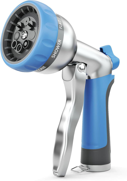 HOSUN Garden Hose Nozzle, Metal Spray Nozzles, Heavy Duty Spray Nozzle for Garden Hose, High Pressure Hose Nozzle with 8 Adjustable Patterns, Hand Sprayer for Plants Watering, Car & Pet Washing
