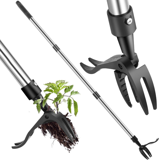 Weed Puller Tool, Lightweight, 4-Claw Stand Up Weeder Tool with Adjustable Handle for Remove Weeds Without Bending or Kneeling, Easily Remove Dandelions, Thistles, Plantain, Crabgrass.