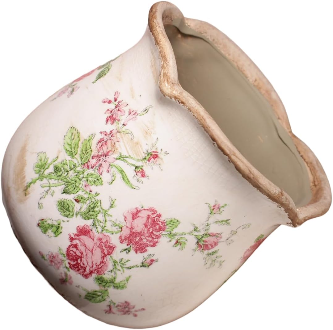 Ceramic Pots for Plants, Vintage Plant Pot with Drainage Hole, 6.11in. Planter for Indoor Plants, Crackle Glaze Finish Flower Pot, Perfect Tuscan Ceramic Planter for Gardening, Rose Floral