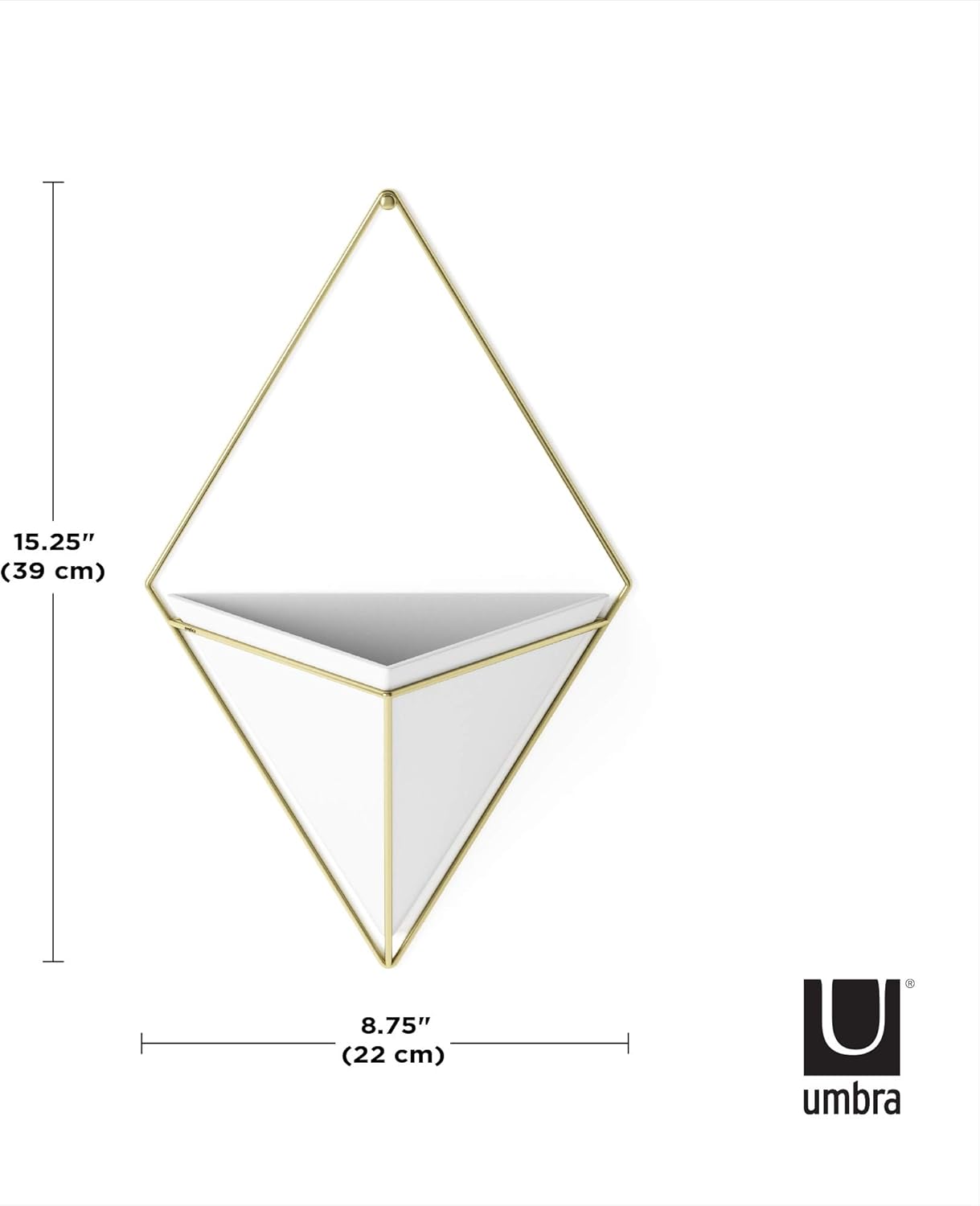 Umbra Trigg Hanging Planter Vase & Geometric Wall Decor Container - Great for Succulent Plants, Air Plant, Mini Cactus, Faux Plants and More, White Ceramic/Brass