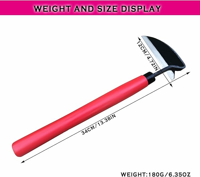 SHANFEEK Japanese Weeding Hoe Gardening Tools 13.5-Inch Weed Remover Tool High-Carbon Steel One-Piece Molding with Solid Wood Handle(Red)