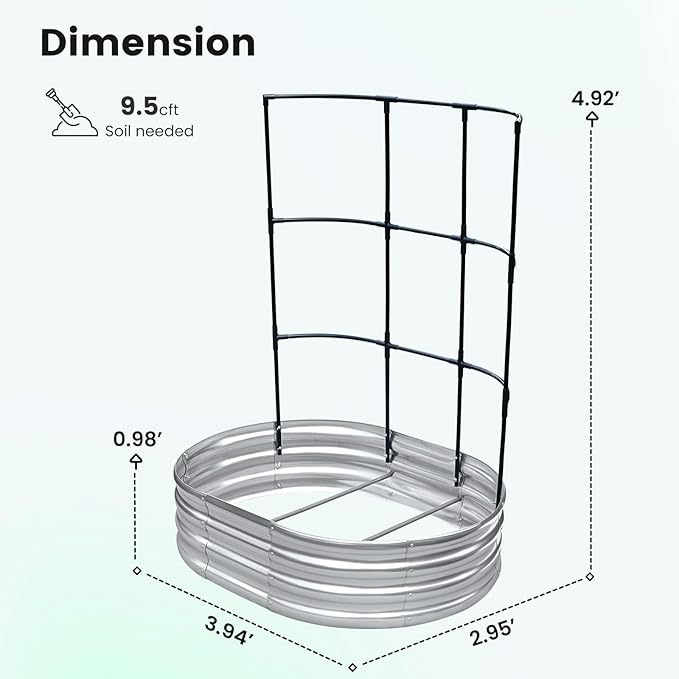 KING BIRD Raised Garden Bed with Wall Trellis Galvanized Planter Garden Box Outdoor for Gardening, Climbing Vegetables, Flowers 3.94x2.95x0.98 Ft, Silver