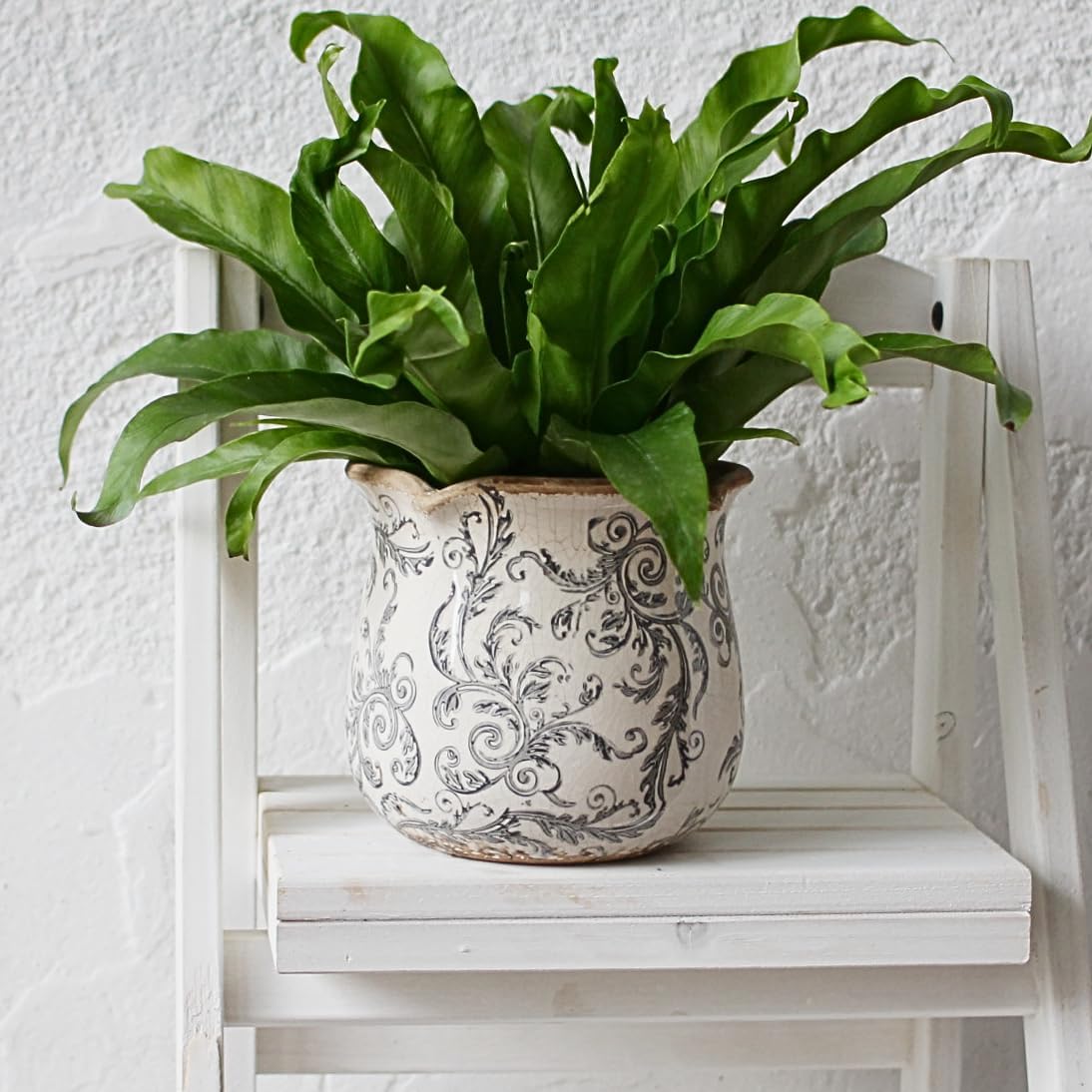 Ceramic Pots for Plants, Vintage Plant Pot with Drainage Hole, 6.11in. Planter for Indoor Plants, Crackle Glaze Finish Flower Pot, Perfect Tuscan Ceramic Planter for Gardening, Gray Swirls