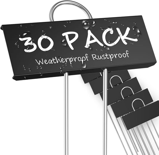 30-Pack Metal Plant Labels Weatherproof Garden Markers,Height 10.6'', Label Area 3.5''X 1.2'' Reusable Nursery Tags for Vegetables Herb Flower Seed Greenhouse - Black