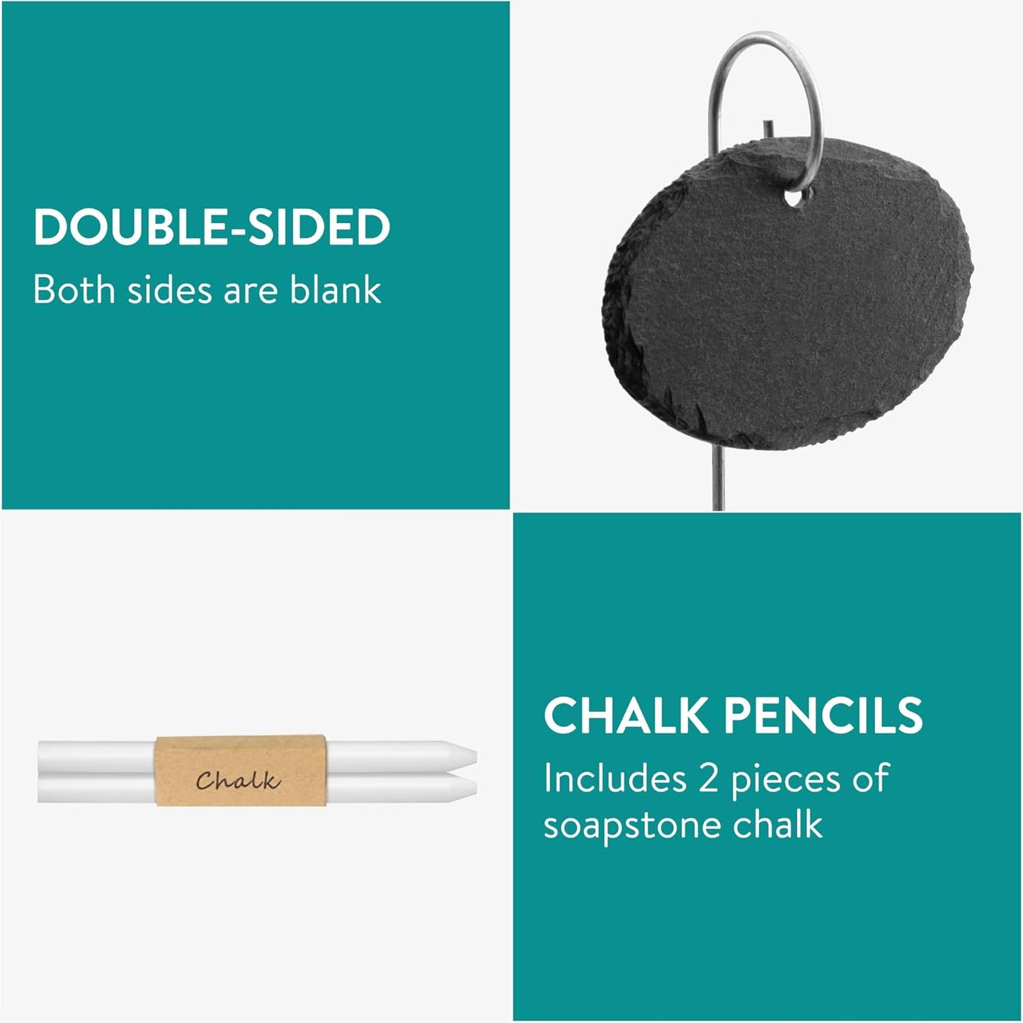 Navaris Slate Plant Labels (15 Pieces) - Garden Marker Label Signs with Stakes - Markers for Plants, Vegetables, Herb Gardens - with Chalk Pencils - Oval