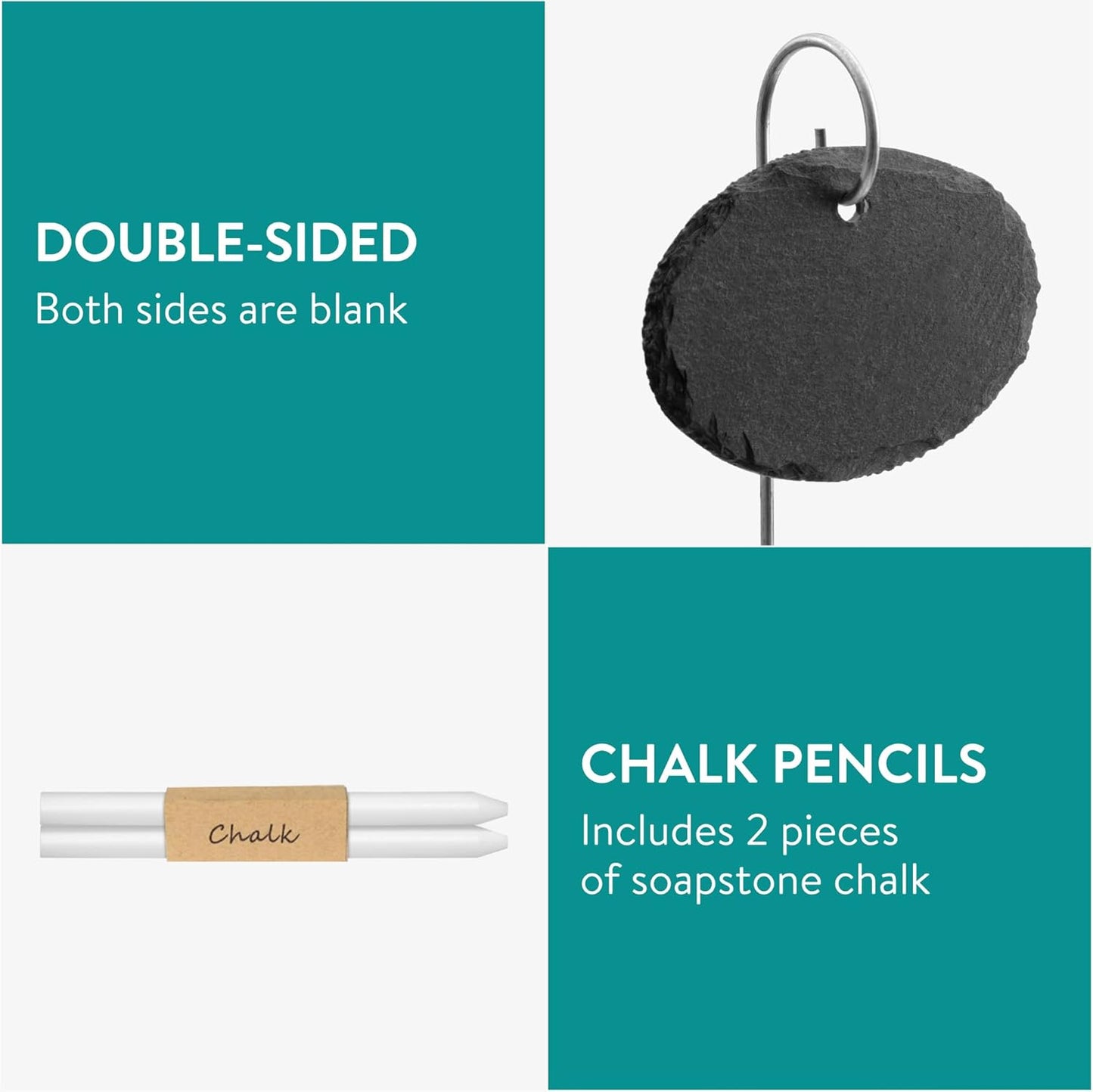 Navaris Slate Garden Markers (10 Pieces) - Plant Marker Label Signs with Stakes - for Plants, Vegetables, Herbs, Gardens - Includes Chalk Pencils - Oval