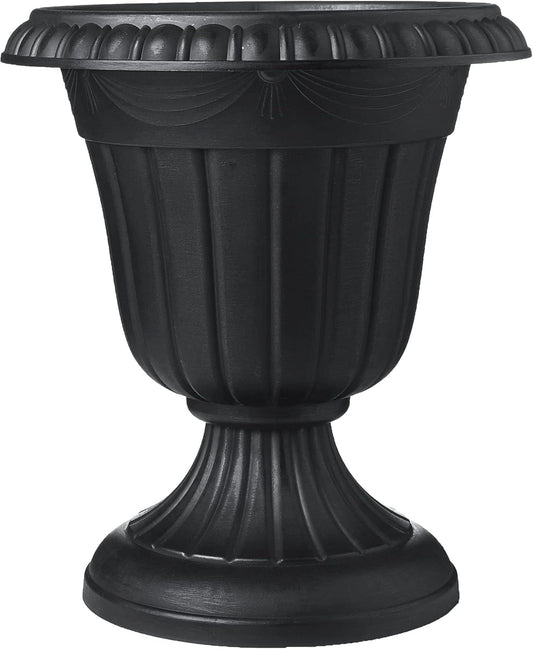 PL00BK Classic Traditional Plastic Urn Planter, 16” x 18”, Black