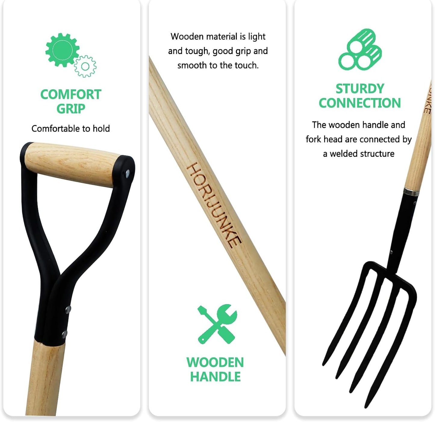 Garden Fork,4-Tine Pitchfork,Spading Digging Fork,Forged Steel Y-Grip, Wood Handle,45Inch