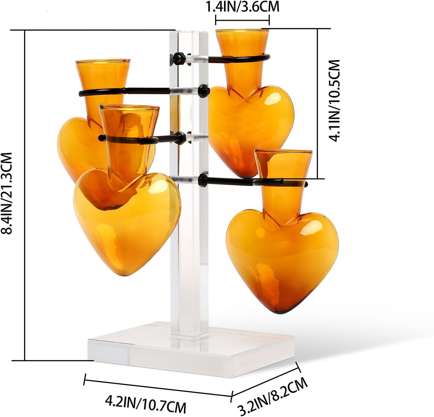Clear Plants Propagation Stations Terrarium Kit Birthday Gift for Women for Indoor Home Office Decor Acrylic Plant Accessories - 4 Love Hear Vase