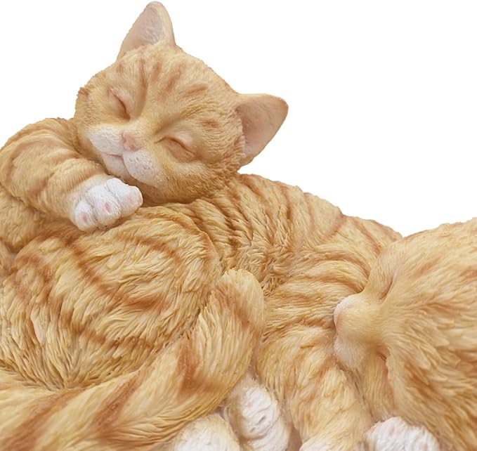 Sleeping Orange Tabbies Mother Cat Garden Statue Decor, Resin Realistic Sculptures Gift for Cat Lovers, Pet Memorial Stones for Loss of Pet, Kitty Figurine Art Decoration for Indoor Outdoor Home