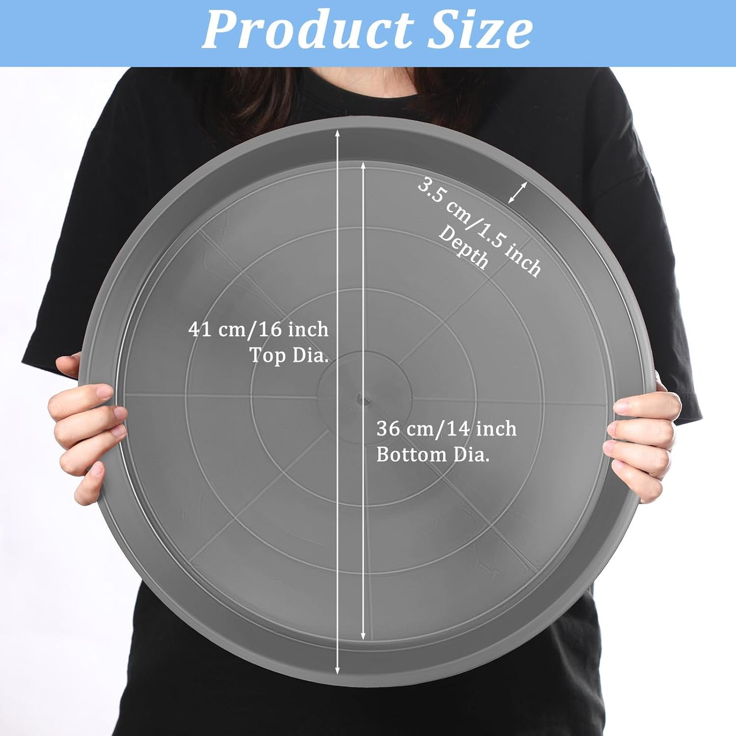 Eccliy 12 Pcs Plastic Plant Saucers Round Plant Tray Large Flower Pot Heavy Duty Planter Water Trays Thick Planter Drip Saucers for Indoors and Outdoors(16 Inch,Gray)