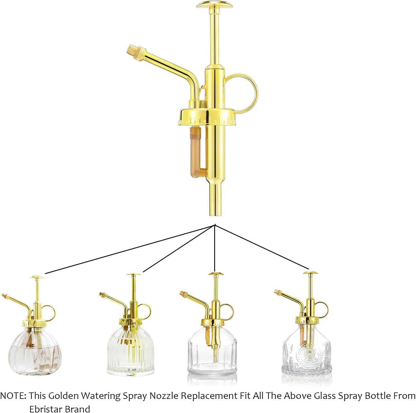Sprayers Watering Nozzles, Plastic Golden Top Pump, Replacement for Glass Plant Mister Spray Bottle