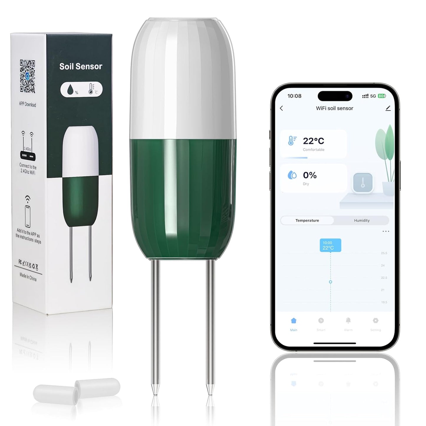 Smart WiFi Soil Moisture & Temperature Sensor - Hub-Free Soil Meters for Lawn, Garden, Greenhouse, Real-Time App Alerts, IP67 Waterproof, Works with Automatic Watering Systems,Gardening Gift