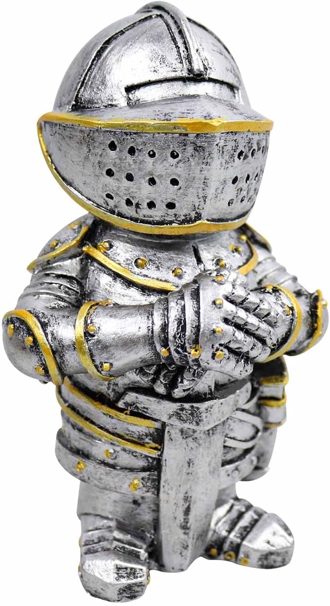 nezababy Knight Gnomes Guard Garden Statue Decoration Medieval Wee Crusader Battle Swordsman Fighting Outdoor Figurines Lawn Decor Resin (E)