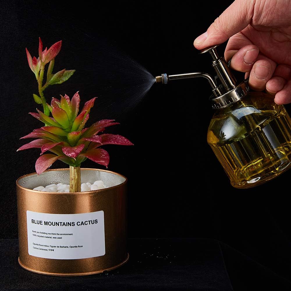 Glass Plant Mister Spray Bottle, 6.5" Tall Vintage Plant Spritzer Sprayer Mister, Succulent Watering Bottle with Top Pump, Small Glass Watering Can for Indoor Outdoor Houseplant - Yellow