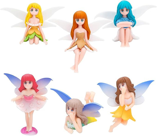 ONEST 6 Pieces Miniature Fairy Garden Accessories Small Fairy Figurines Hand Painted Fairy Figures Girl Fly Wing Figurines for Car Decor Fairy Garden Flower Pot Birthday Cake Topper