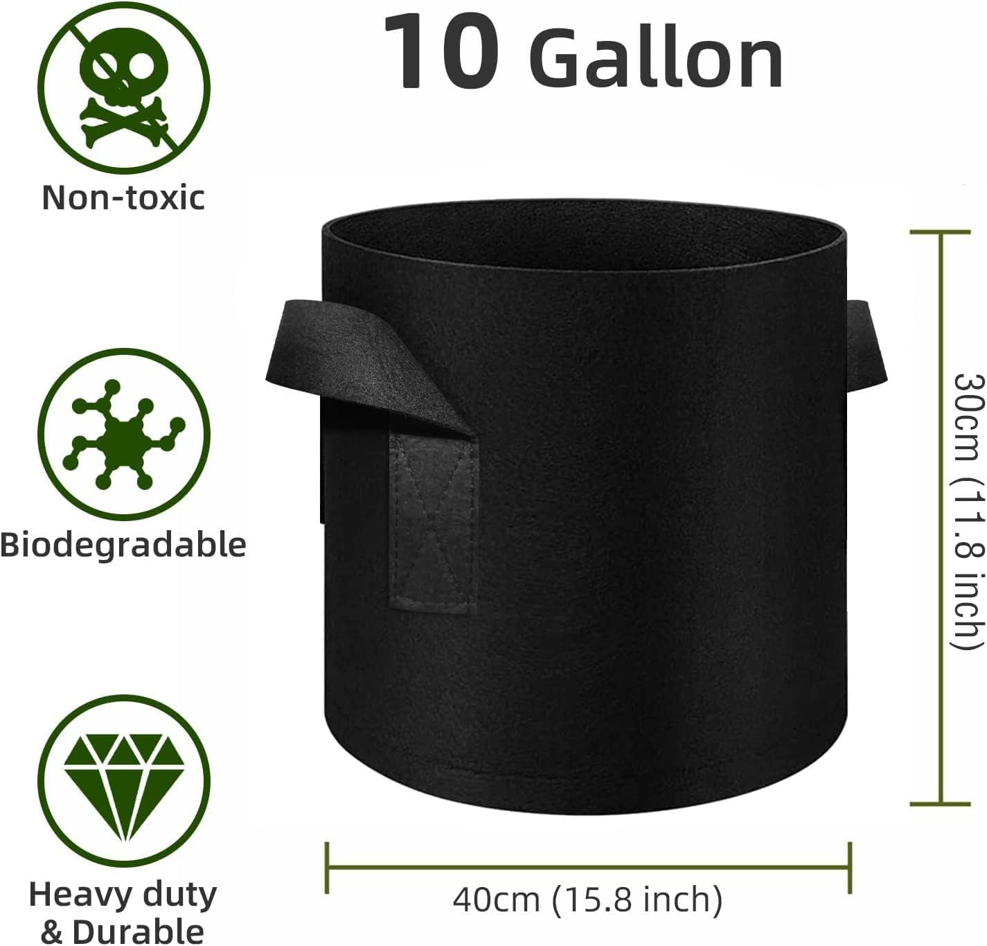 12-Pack 10 Gallon Plant Grow Bags, Thickened Nonwoven Fabric Pots with Handles, Vegetable Planter Bags Containers, Cloth Planters for Garden