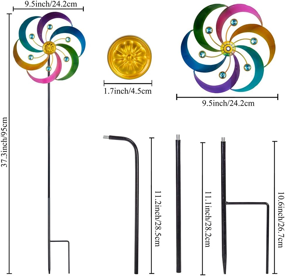 DREAMYSOUL 2 Packs Metal Wind Spinners Outdoor, Colorful Pinwheels for Yard and Garden, Kinetic Wind Spinner & Sculpture