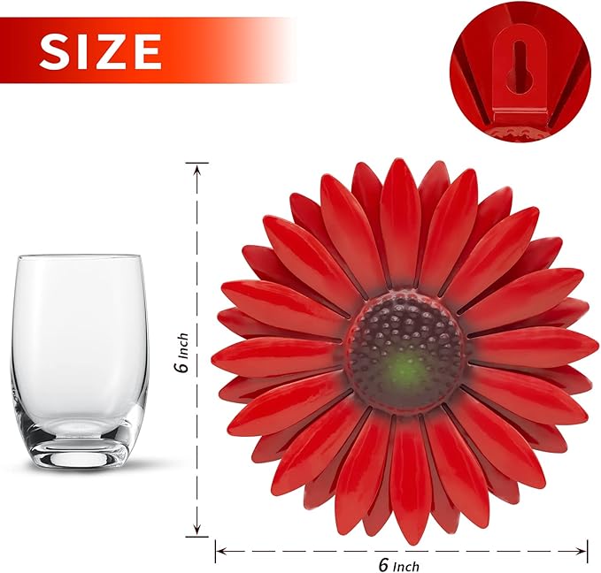 EASICUTI Red Sunflower Metal Flowers Wall Decor Metal Wall Art Decorations Hanging for Indoor Outdoor Home Bathroom Kitchen Room Bedroom Living Room Garden Patio Porch 6 Inch