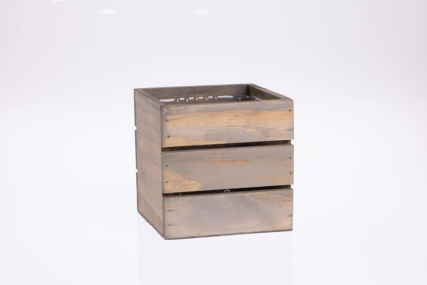 Wood Planter Box with Wine Crate Styled, 5 Inch Square, Rustic Barn Wood, Plastic Liner, Wedding Flowers Holder, Home and Venue Decor, (5x5 Wine Crate Set of 4)