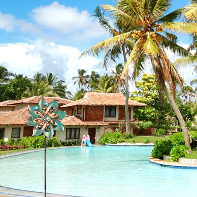 DREAMYSOUL Outdoor Wind Spinner 37 Inch, Metal Garden Wind Sculpture Bronze Wind Spinners for Patio Yard Lawn Decor