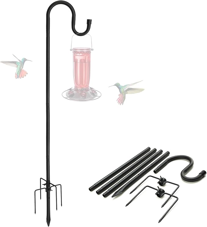 Shepherds Hooks, 94" Bird Feeder Pole for Outdoor, 4/5” Thick Hummingbird Feeders Stand Heavy Duty, Hanging Plant Hanger Stake with 5-Prong Base, Metal Shepard Stick