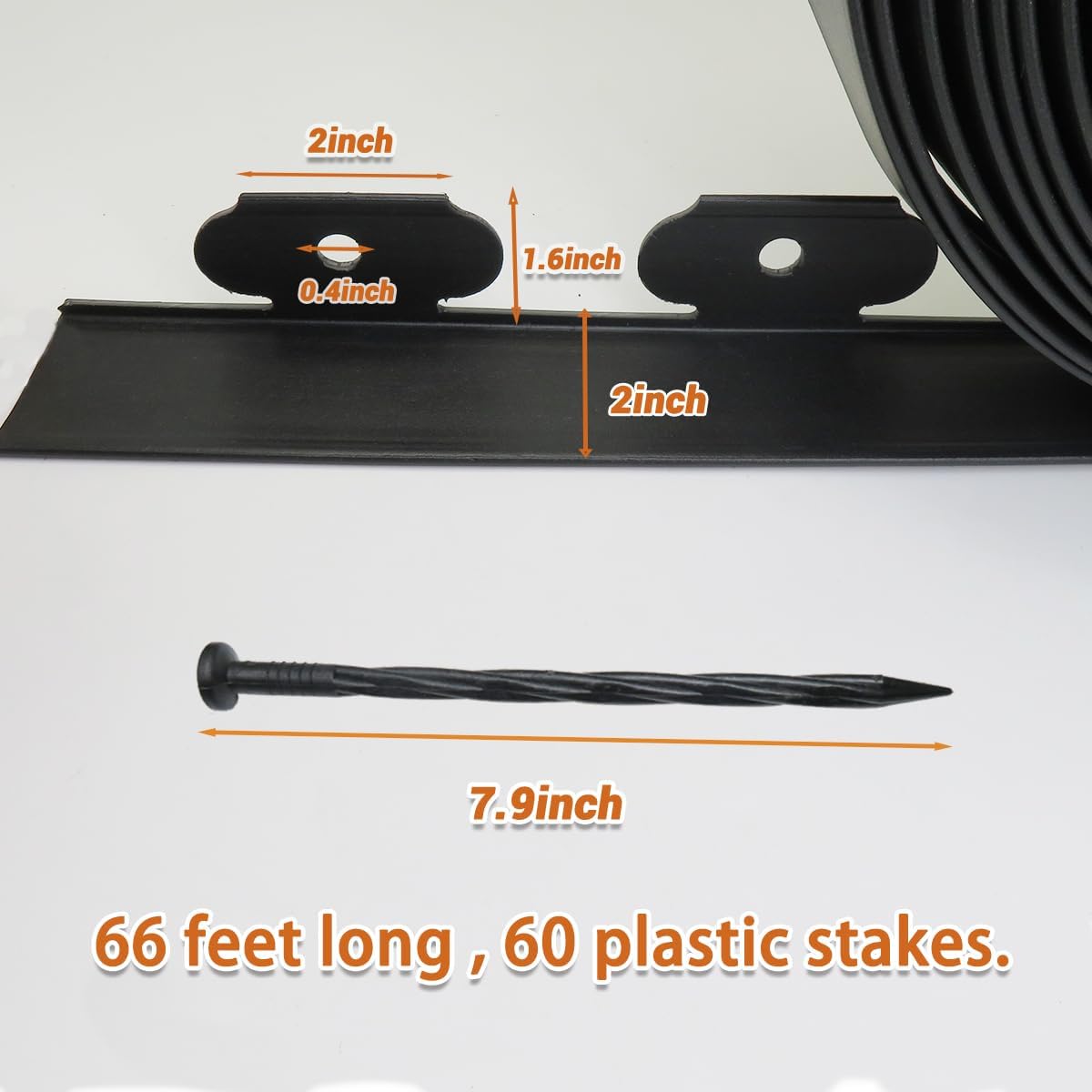 Landscape Edging,66FT Garden Edging with 60 Edging Stakes, Rubber Landscaping Edging, Landscape Edging for Yard, Yard Edging Borders Flower Bed Edging Garden Borders (Black-66FT)