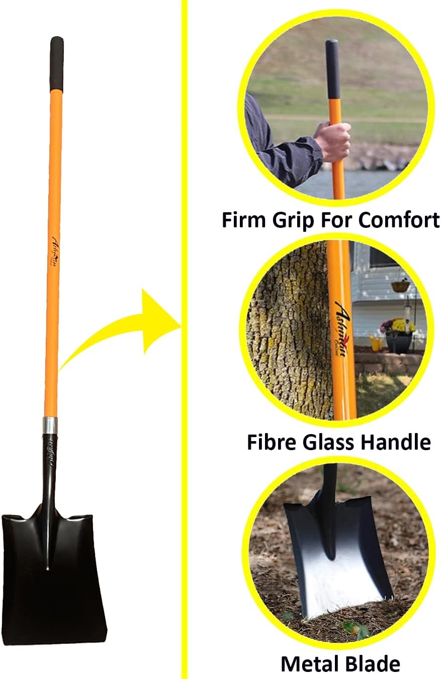 Ashman Heavy-Duty Transfer Shovel (2 Pack) with 47-Inch long Durable Handle and Blade- Ideal for Construction, Landscaping, Gardening, and Snow Removal- Durable, Rust-Resistant, and Multipurpose Scoop