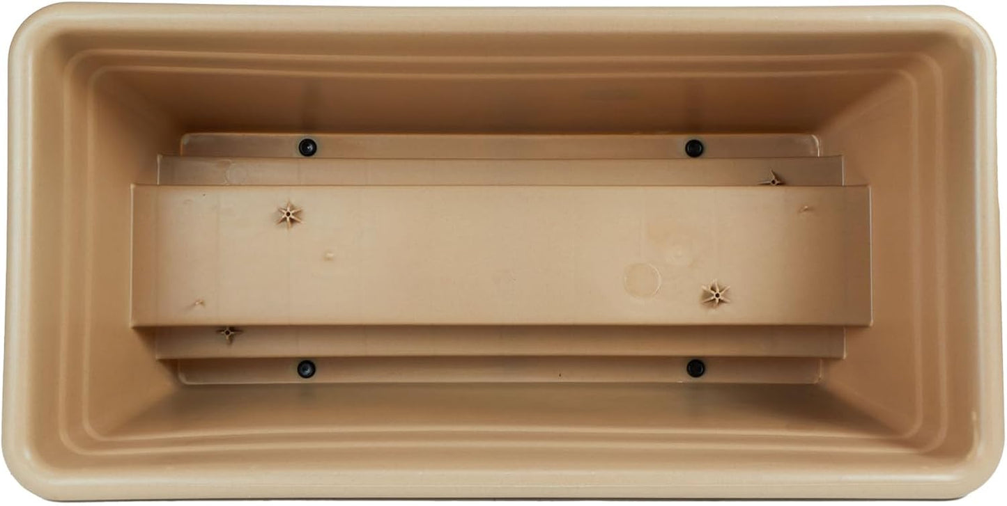 The HC Companies Deck Railing Planter Box w/Removable Drain Plugs - Lightweight & Weatherproof Plastic Flower Box - Balcony Planters for Railing and Fence (24”, Sandstone)