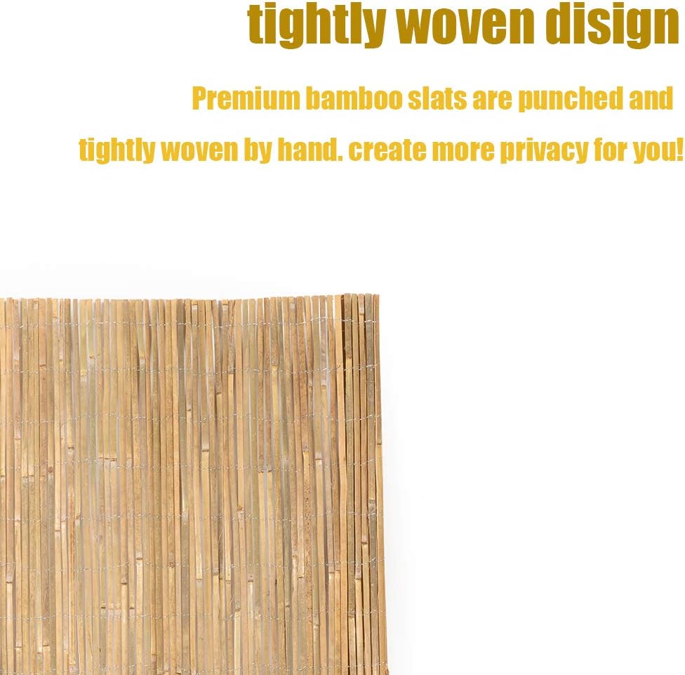 Mininfa Natural Bamboo Slat Screening, Eco-Friendly Privacy Slat Fence, Bamboo Screen Panel Roll for Balcony or as Wind and Sight Protection (2m x 4m)