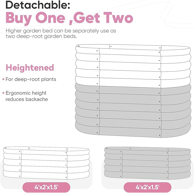 KING BIRD Raised Garden Bed 2.85 ft Tall 6 in 1 Galvanized Planter Garden Box Outdoor for Gardening, Deep Root Vegetables, Flowers 47.2X23.6X34.2 in, Pink