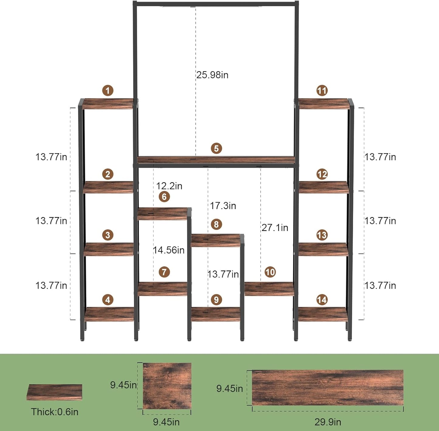 Plant Stand Indoor with Grow Light-14 Tiered Metal Plant Stand, 61.5" Tall Metal Plant Shelf for Multiple Plants, Large Plant Rack with Grow Lights, Sturdy Corner Flower Holder for Living Room Decor