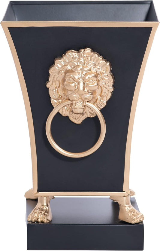 Jaye's Studio Regency Line, Paws & Claws, Decorative Square Cachepot & Planter, Gold Trim & Finish, Hand-Painted, Handcrafted Metal, Luxury Indoor Planter, Size 5x5x9, (Black)