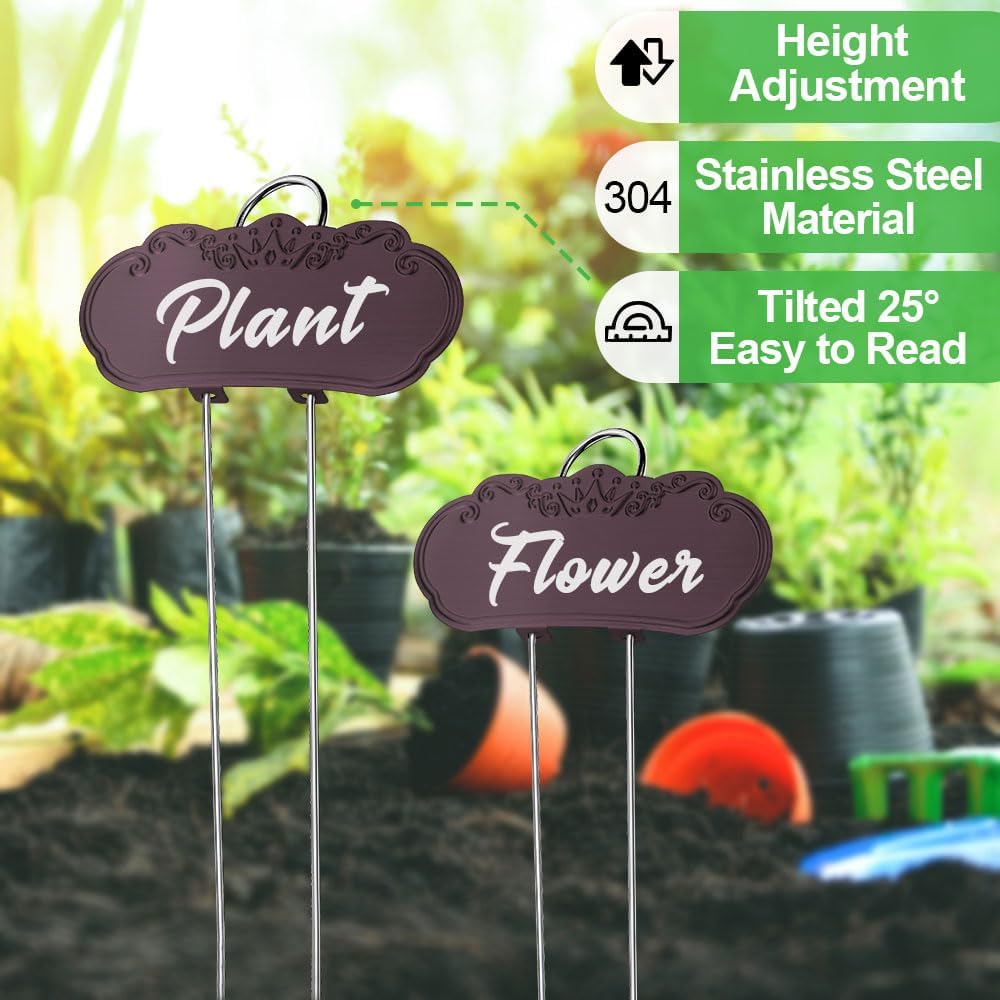 Metal Plant Labels, Tall Outdoor Garden Markers for Flowers, Fruits and Vegetables, 304 Stainless Steel Weatherproof Signs (25 Pack, 4" x 1.9", Purplish Red)