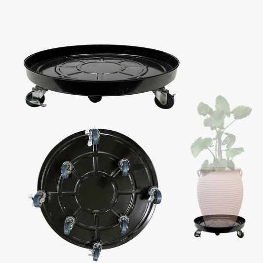 3 Pack Metal Plant Caddy with Wheels 20 Inch Black, Round Rolling Heavy Duty Plant Dolly, Heavy Plant Pot Mover Outdoors or Indoors, The Metal Wheel Can Rotate 360 Degrees or Lockable.