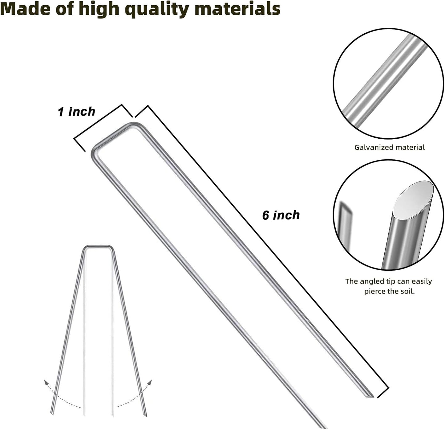 Sturdy Garden Landscape Staples, 6 Inch Galvanized Steel Sod Pins Anti-Rust Stakes for Weed Barrier, Christmas Decorations and Landscaping Fabric.