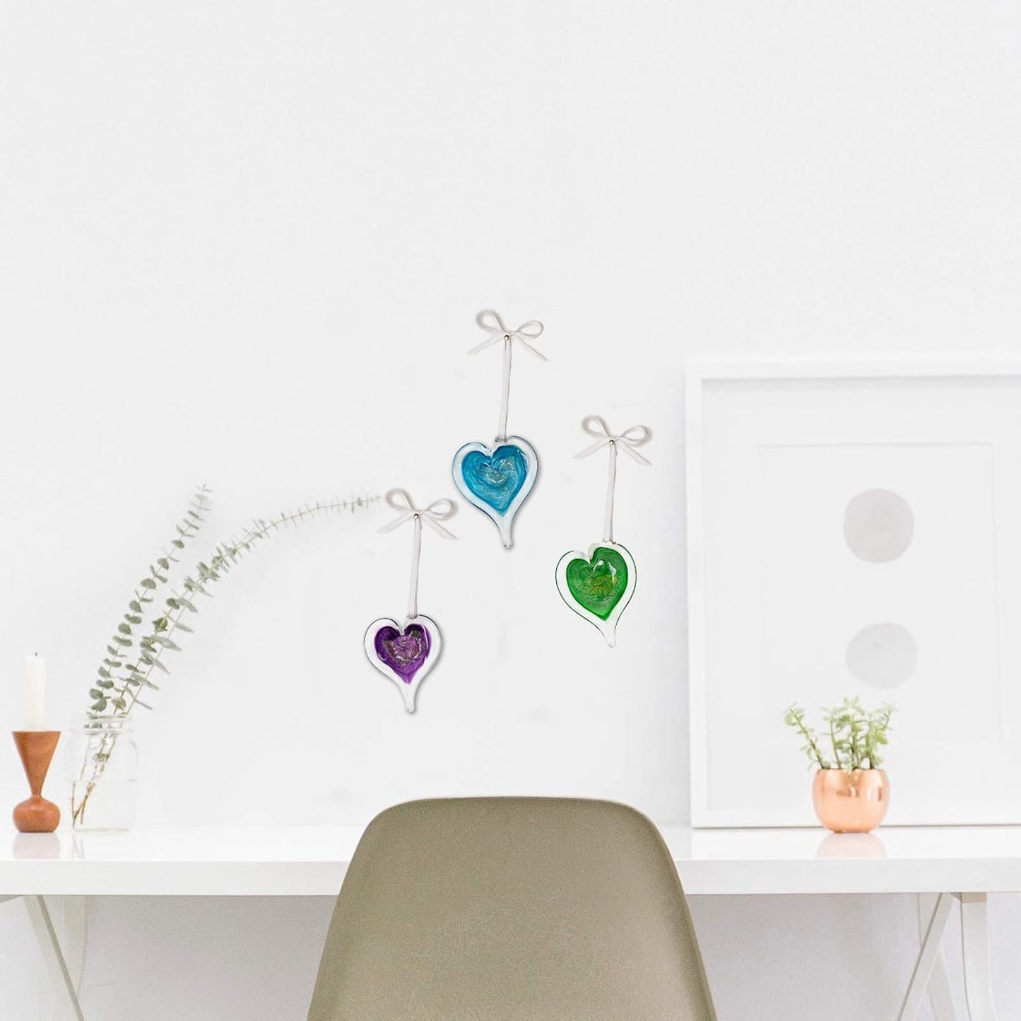 Luke Adams Glass Hanging Hearts – Hand Blown Glass Heart Ornament for Windows or Gifts – Colorful Blown Glass Hearts Decor (May - Emerald)