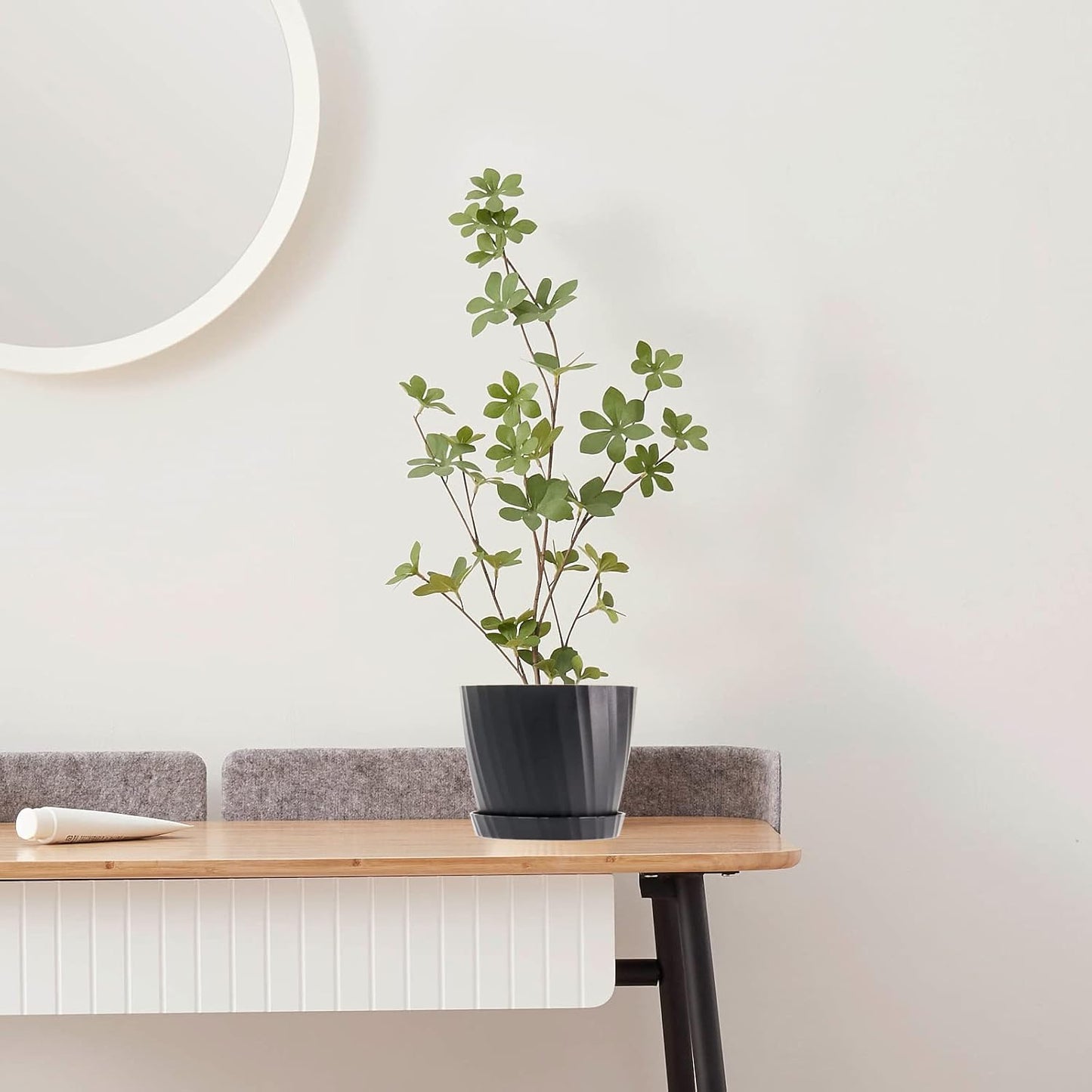 6 Inch Plant Pots Bulk, 6 Pack Plastic Planters with Drainage Holes and Saucers for Indoor Outdoor House Plants and Flowers, Black