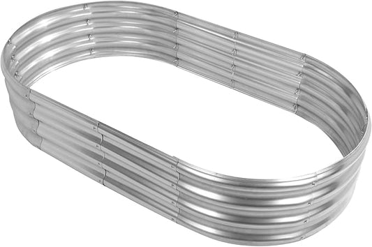 Durable-0.8MM Thick,Crimped Edge 5X2.7X1 FT Oval Galvanized Steel Raised Garden Bed/Galvanized Metal Planter Box for Planting in The Backyard/Garden(Silver, 60X32X12 Inches)
