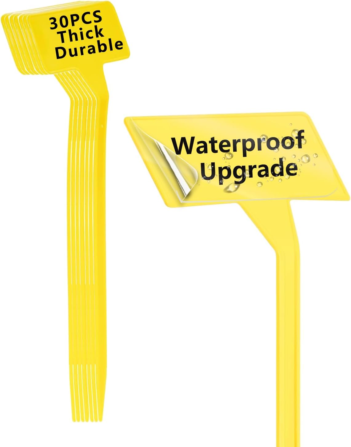 Yellow 30 Pack Outdoor Tall Plant Label, Large Waterproof Plastic Plant T-Type Tags, Durable Nursery Garden Markers, Perfect for Herbs, Flowers, Vegetable with Marking Pen (Height 11.8'')