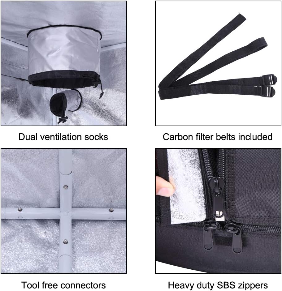 Plant Grow Tent, Black, 240x120x200cm, Indoor Growing, Enclosure with Observation Window and Floor Tray