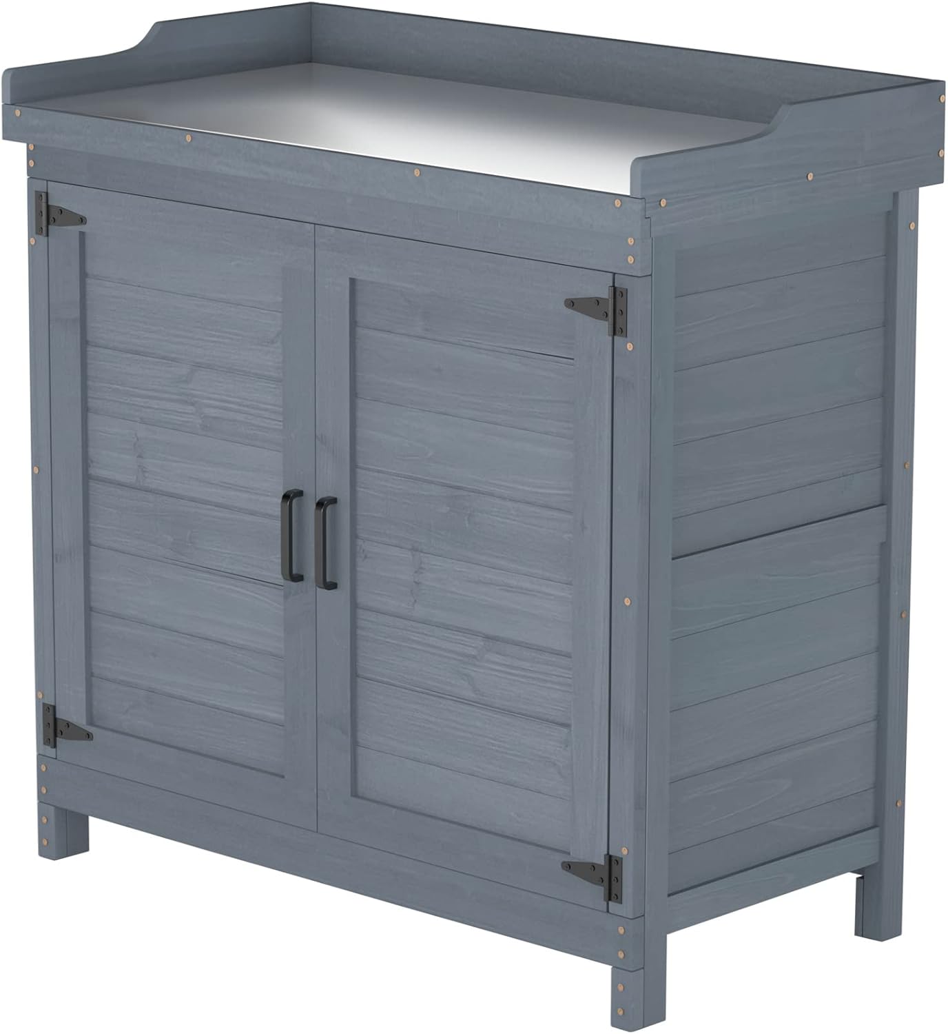 Outdoor Garden Patio Wooden Storage Cabinet Furniture Waterproof Tool Shed with Potting Benches Outdoor Work Station Table (Gray)