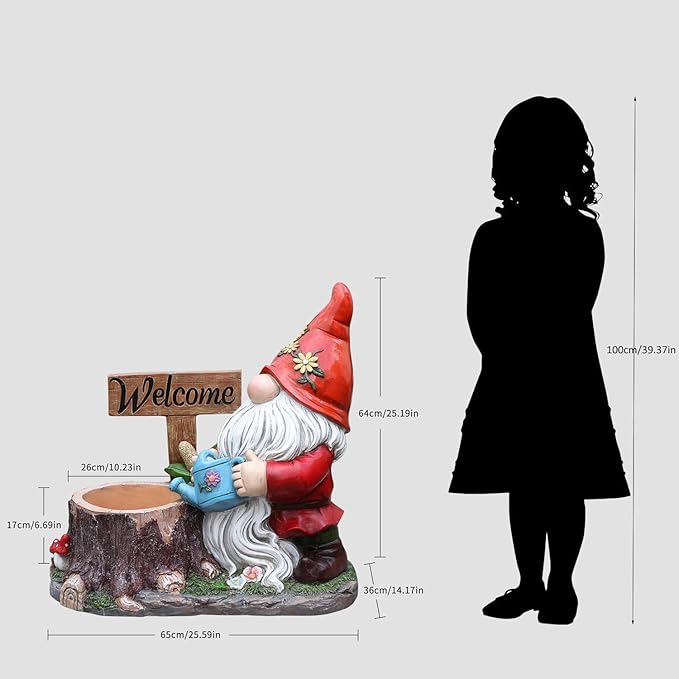 Garden Gnome Statues Large Planter - Outdoor Gnome Statues with Planter Pot Yard Welcome Decorations Outdoor Gnomes Planter Clearance Sculptures Decor for Lawn Ornament 25 inch, Red Hat