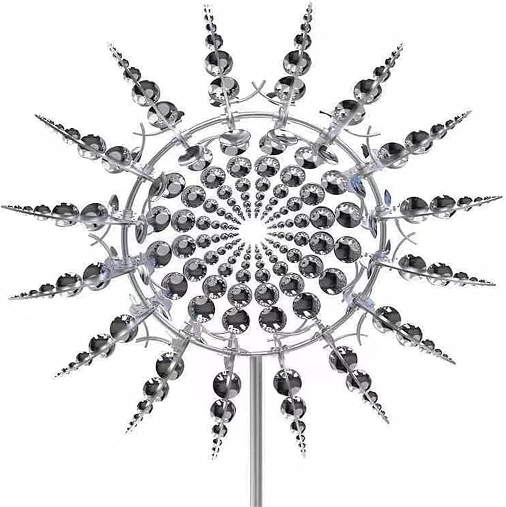 Wind Spinners for Yard and Garden，Windmills,Garden Decor for Outside,Metal Yard Art (1 PCS -Silver)