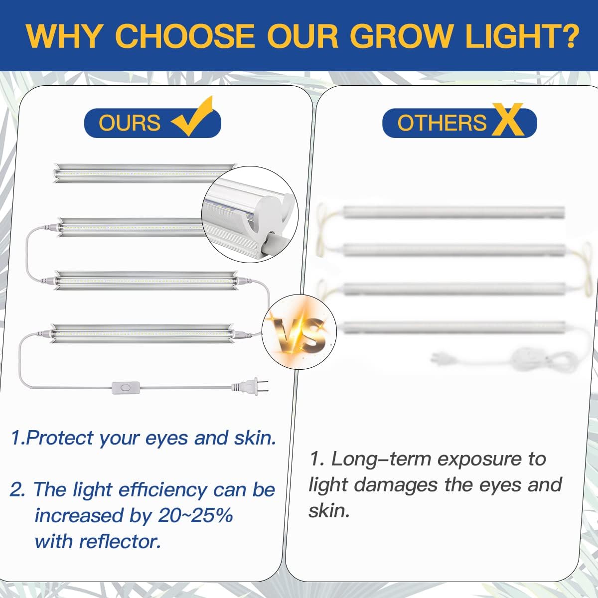 T5 LED Grow Lights, 204pcs Bulb 5000K White Full Spectrum Plant Light Strips for Indoor Plants, Shelves Greenhouse Seedling, End-to-End Connectable with V-Shaped Reflector